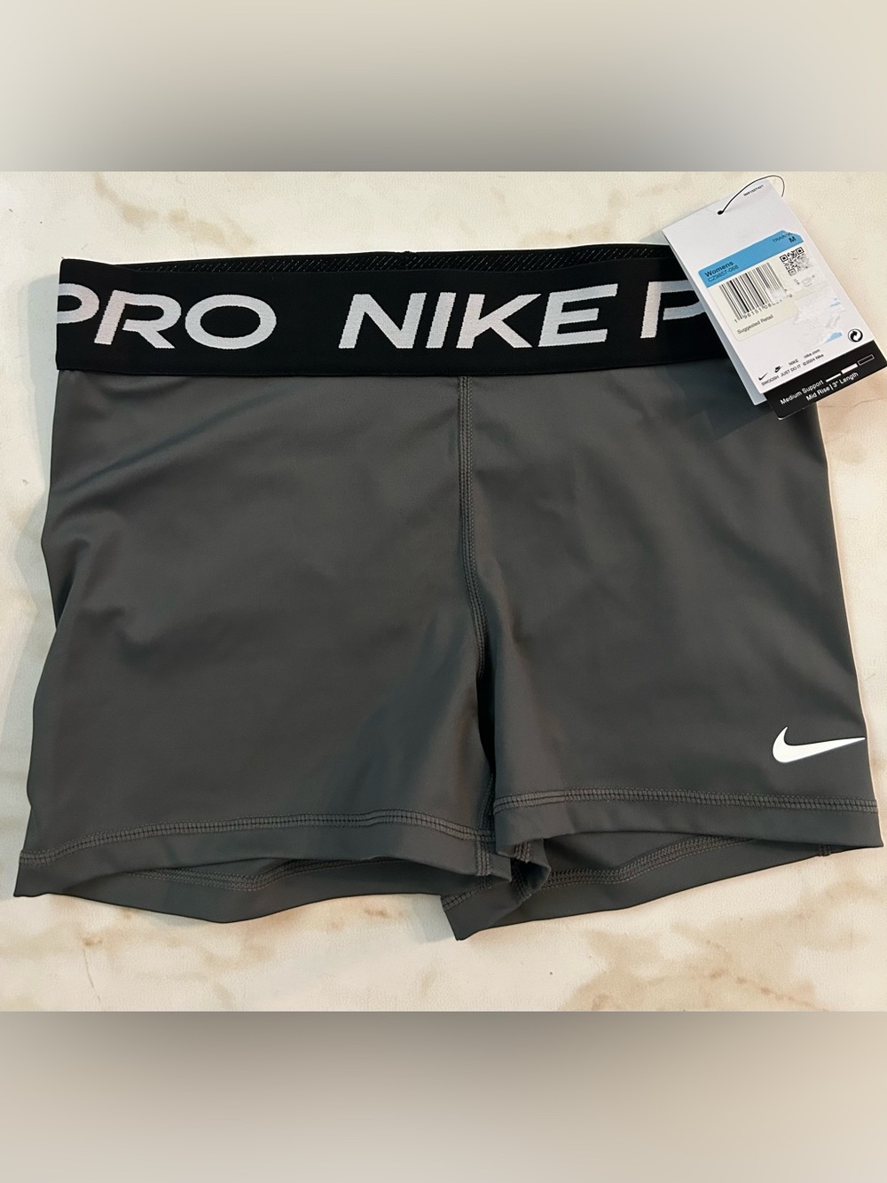 Nike Pro Women's Charcoal Gray Bike Shorts with Branded Waistband